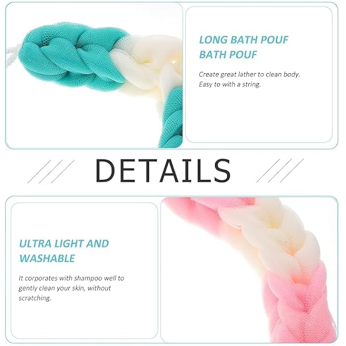 Back Loofah Sponge, Bath Back Scrubber Long Stretch, Bath Body Spong Shower Scrubber with Rope Handles, Exfoliating Body Loofah for Men Women (multicolor) - Image 3